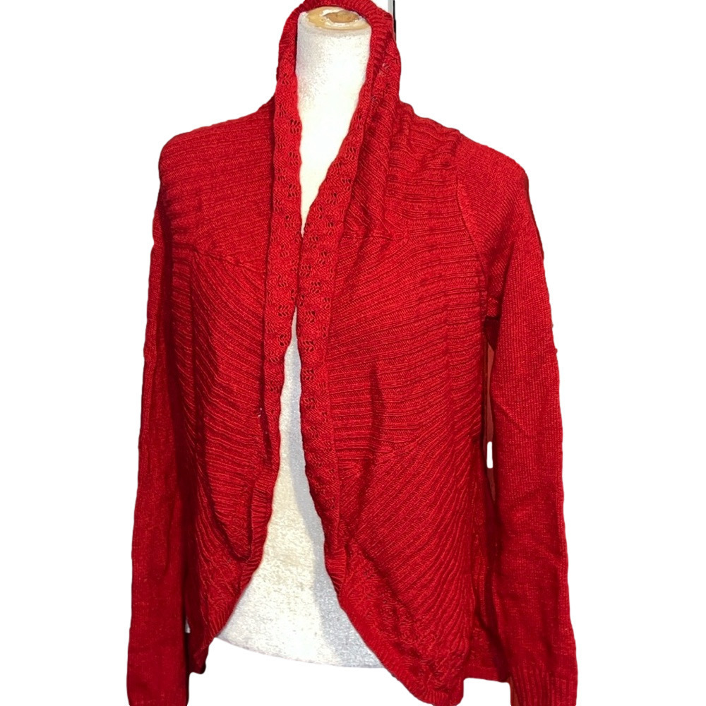 NWOT Anthropologie Red Knitted and Knotted Wool Blend Open Cardigan Sweater M